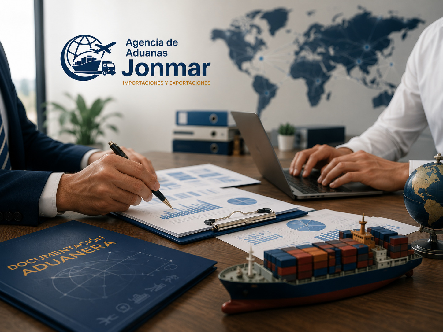 Profesionales gestionando documentación de comercio exterior